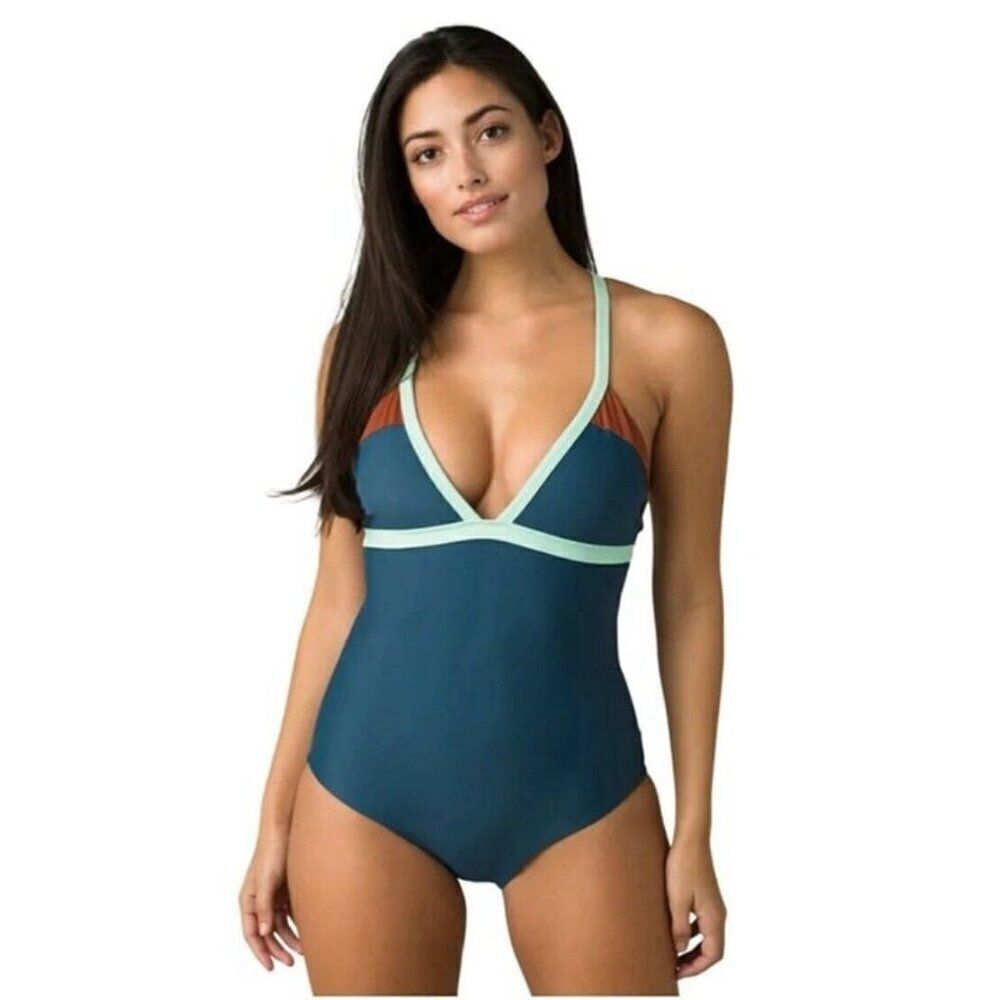 Prana Blue and Red One Piece Swimsuit Classic Design